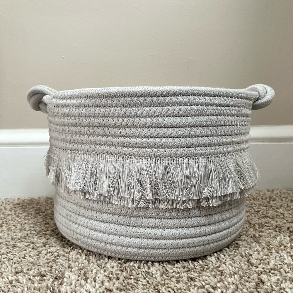Handwoven Fringe Rope Storage Basket - Grey